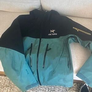 Arc'teryx Black and Teal Hooded Shell Jacket